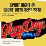 A flyer for the spirit night at glory days.