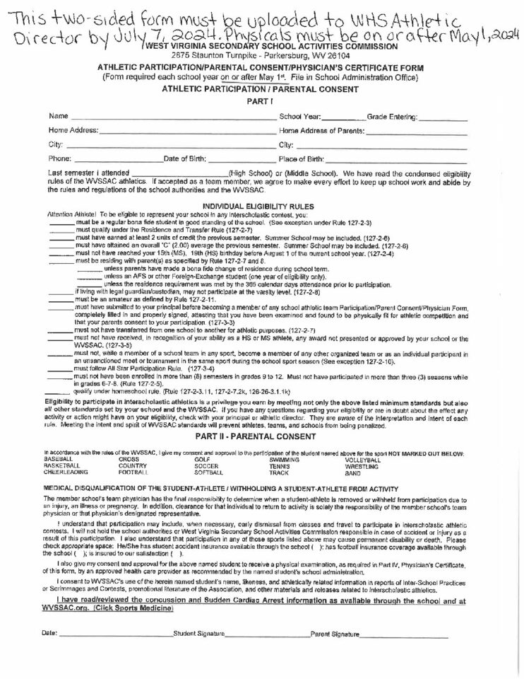 WVSSAC Athletic Physical Form pdf 1